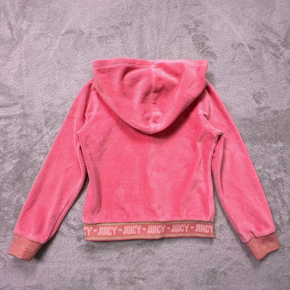 Juicy Couture Girls Size S Pink Terry Hoodie Gold‎ Sparkle Trim Y2K  Glam - Picture 2 of 10